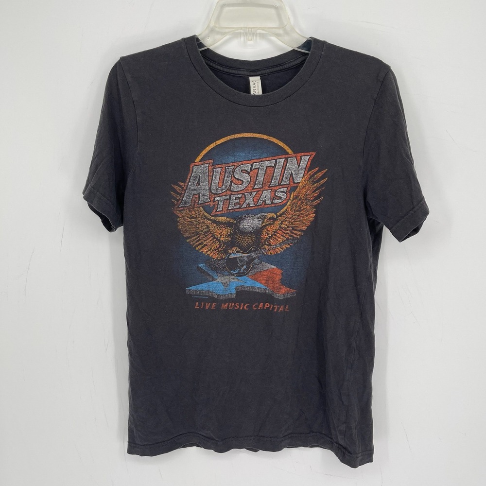 Bella+Canvas Men's Gray Austin Texas Eagle Guitar Graphic Band T-Shirt Size M